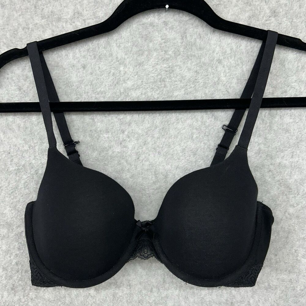 Ambrielle Women’s Organic Cotton Demi Bra size 34C Black Lace
